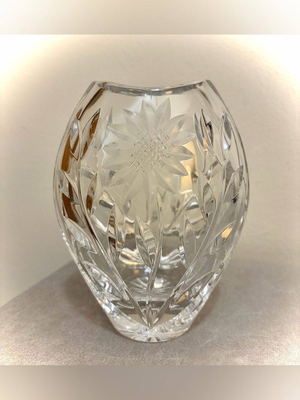German Lausitzer Margaret Sunflower Lead Crystal Vase Vintage 1960s W Germany
